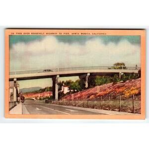 Pass Over Bridge Roosevelt Highway To Pier Santa Monica California Postcard